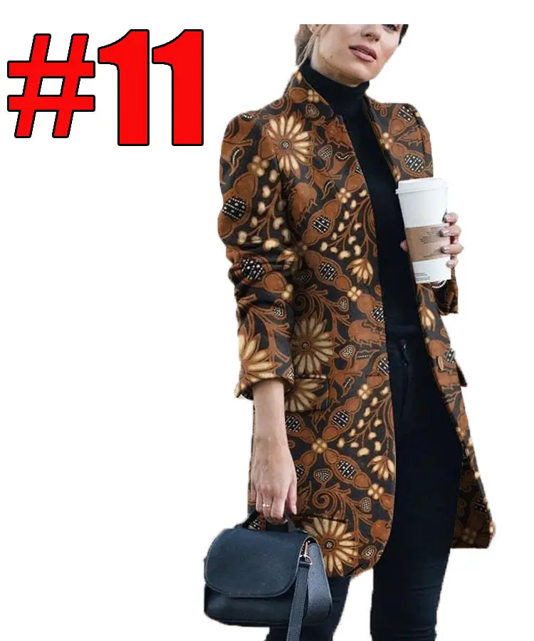 Women Printed Woolen Coat Autumn Winter European American Fashion - Image 10
