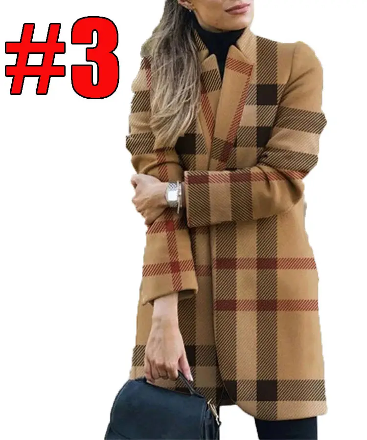 Women Printed Woolen Coat Autumn Winter European American Fashion - Image 3