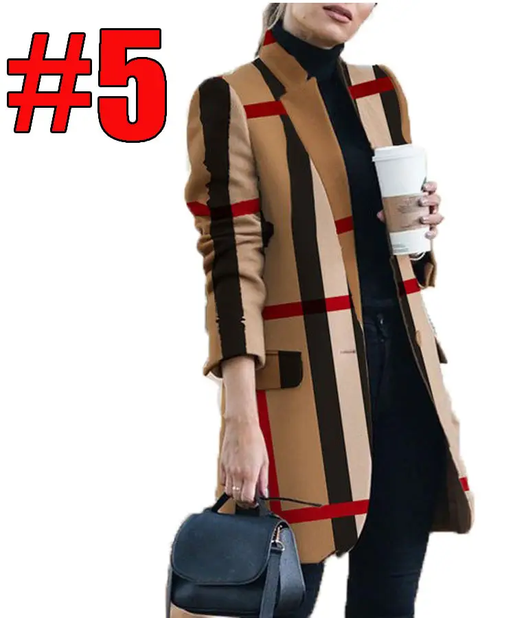 Women Printed Woolen Coat Autumn Winter European American Fashion - Image 5