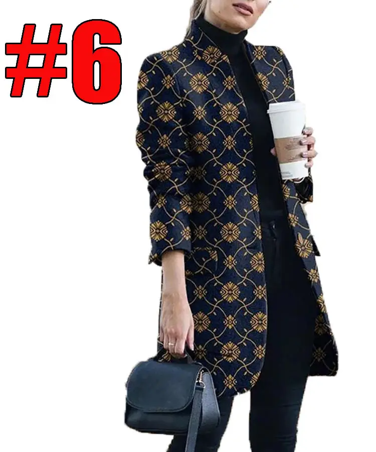 Women Printed Woolen Coat Autumn Winter European American Fashion - Image 6