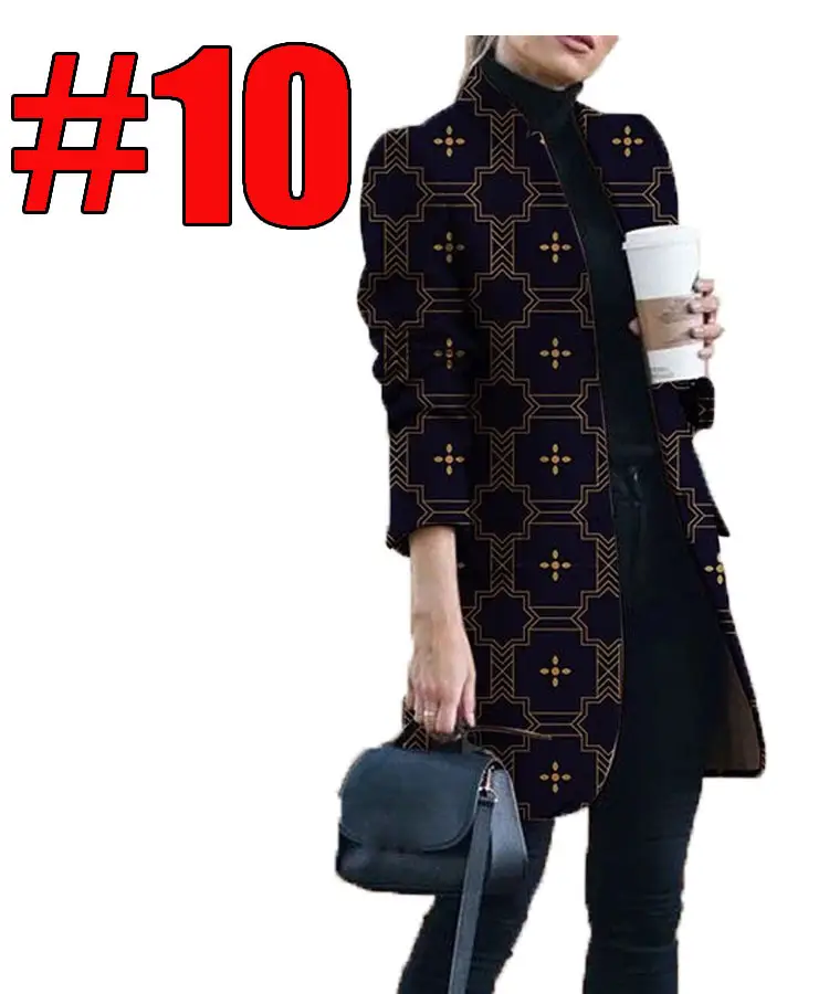 Women Printed Woolen Coat Autumn Winter European American Fashion - Image 9