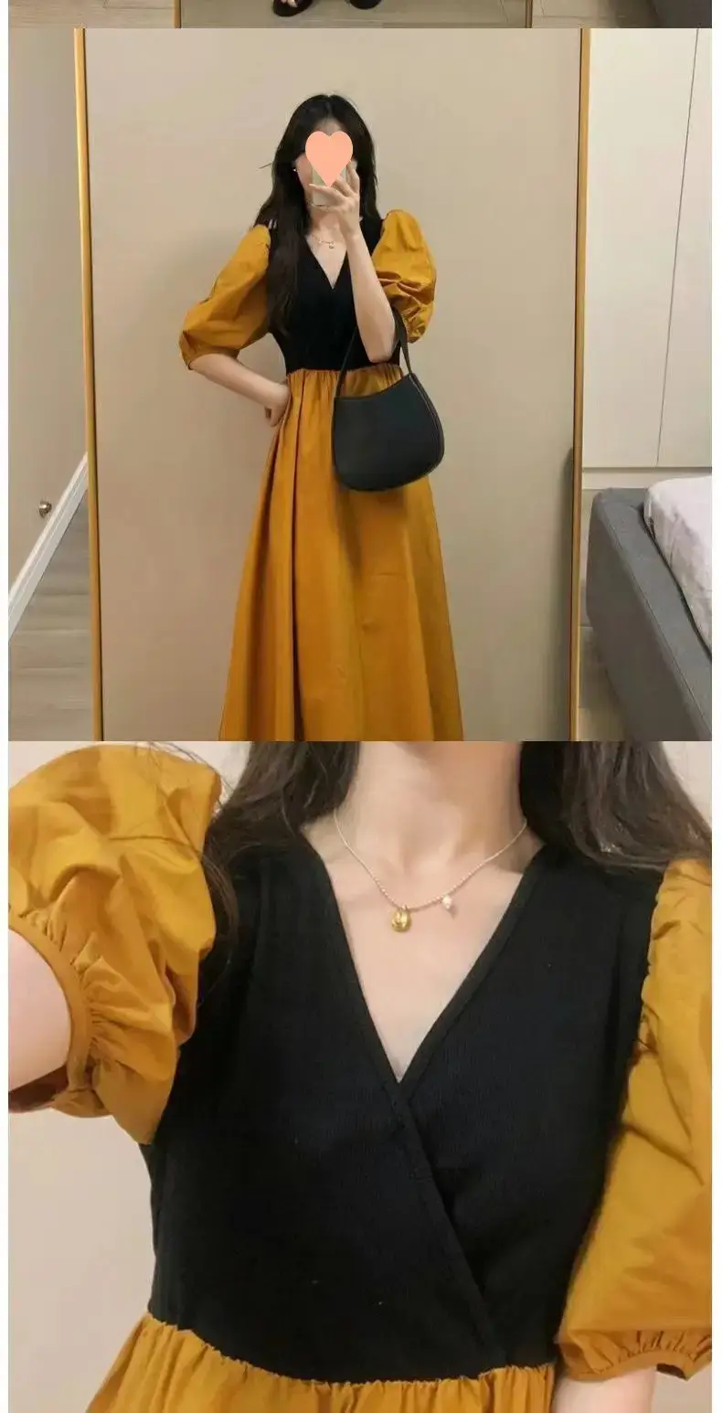 Summer Dress Black Puff Sleeve Large Skirt French Style — feature 3