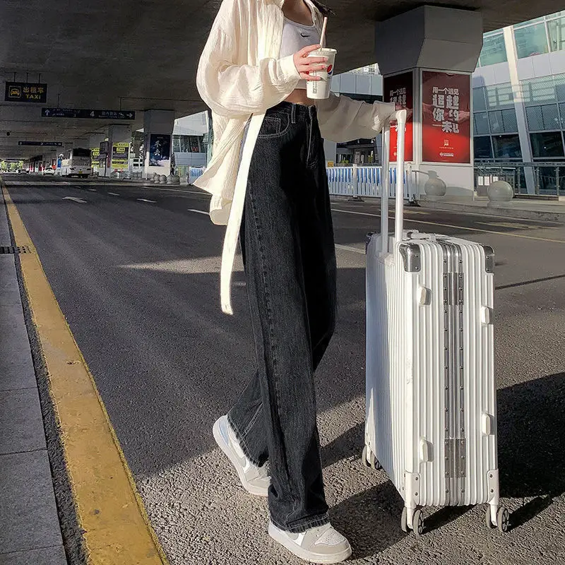 Women's Black Grey Jeans Spring Summer 2022 Straight Loose High Waist Dipping Pants - Image 11