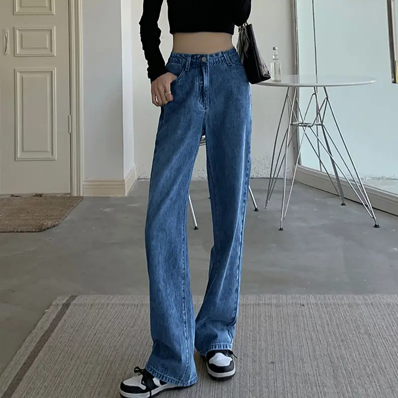 Women's Black Grey Jeans Spring Summer 2022 Straight Loose High Waist Dipping Pants - Image 4