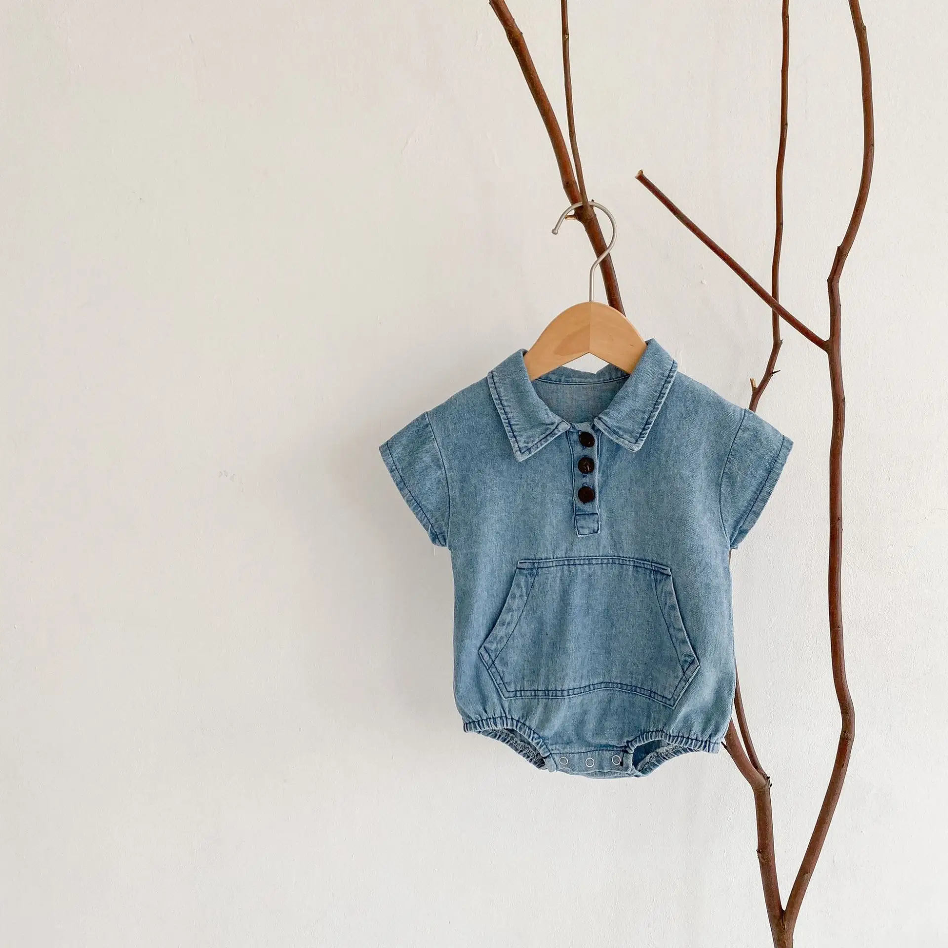 Baby Denim Short Sleeve Shirt Large Pocket