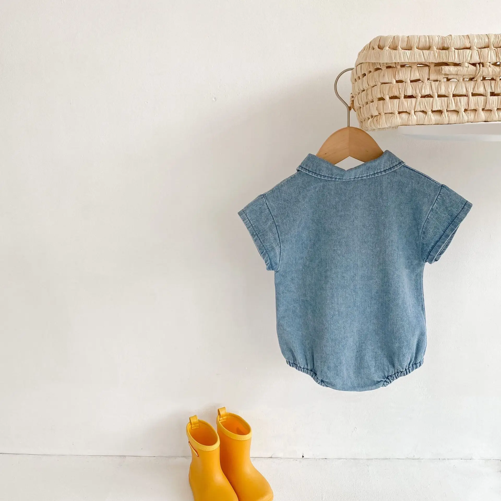 Baby Denim Short Sleeve Shirt Large Pocket