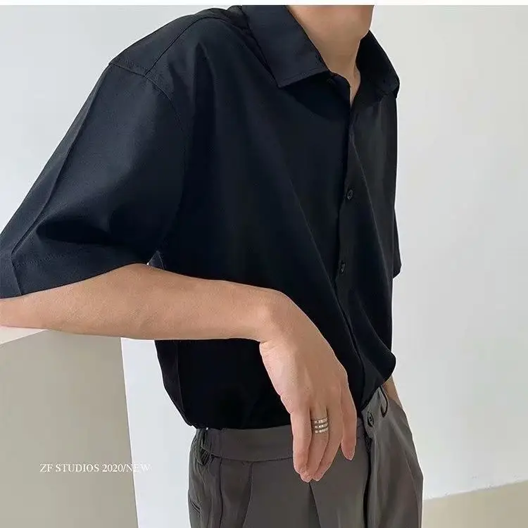 Men White Ice Silk Short Sleeve Shirt Summer Loose - Image 5