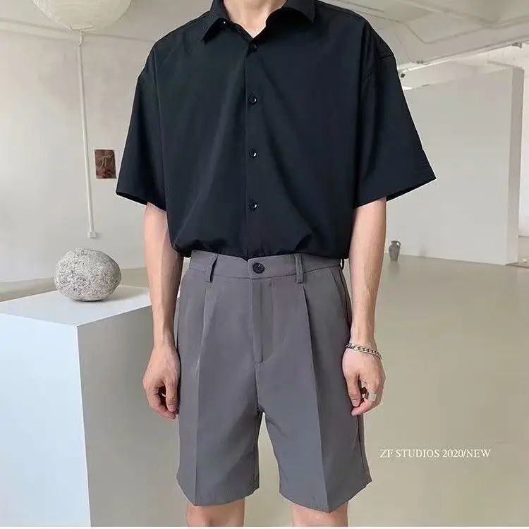 Men White Ice Silk Short Sleeve Shirt Summer Loose - Image 6