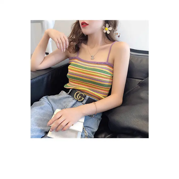 Korean Style Rainbow Stripes Backless Top 2024 - Image 6