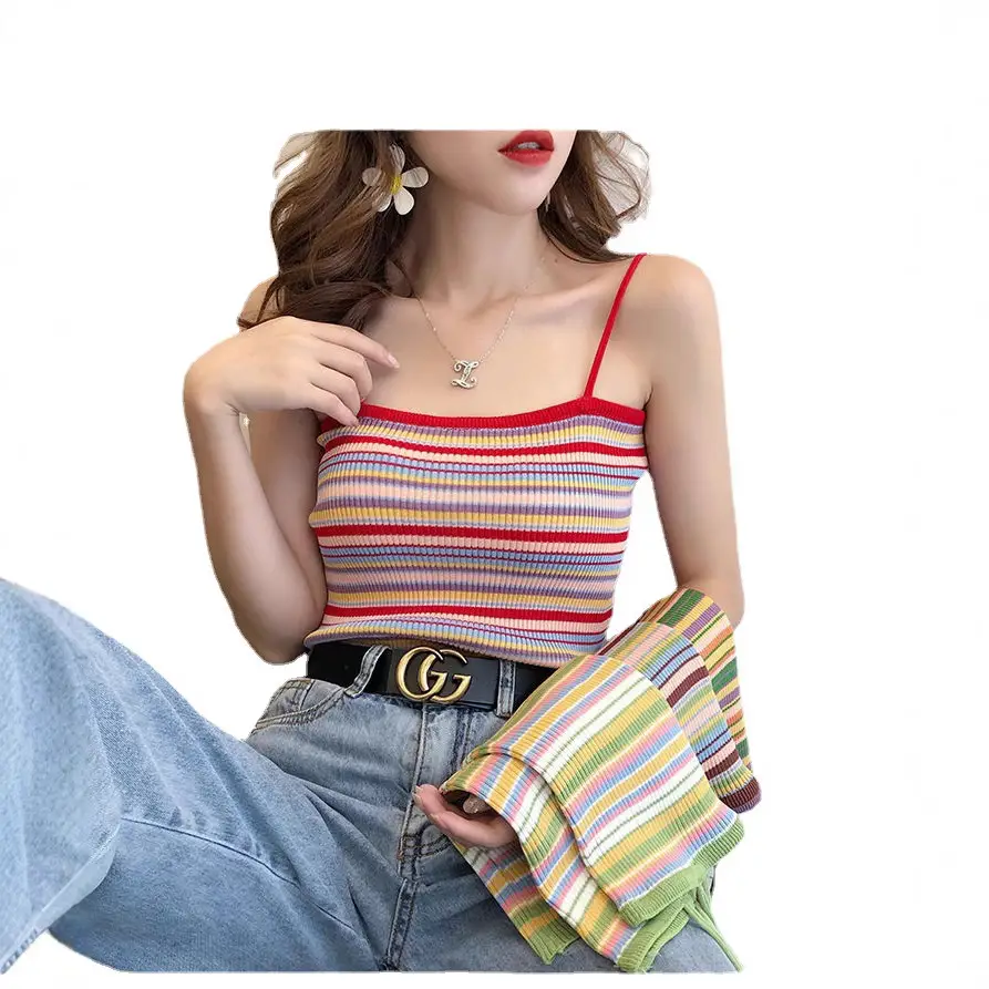 Korean Style Rainbow Stripes Backless Top 2024 - Image 8