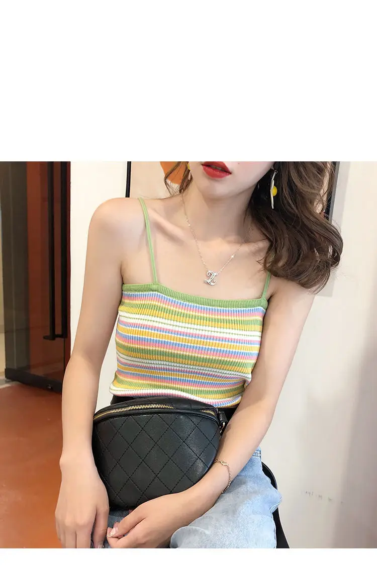 Korean Style Rainbow Stripes Backless Top 2024 - Image 2