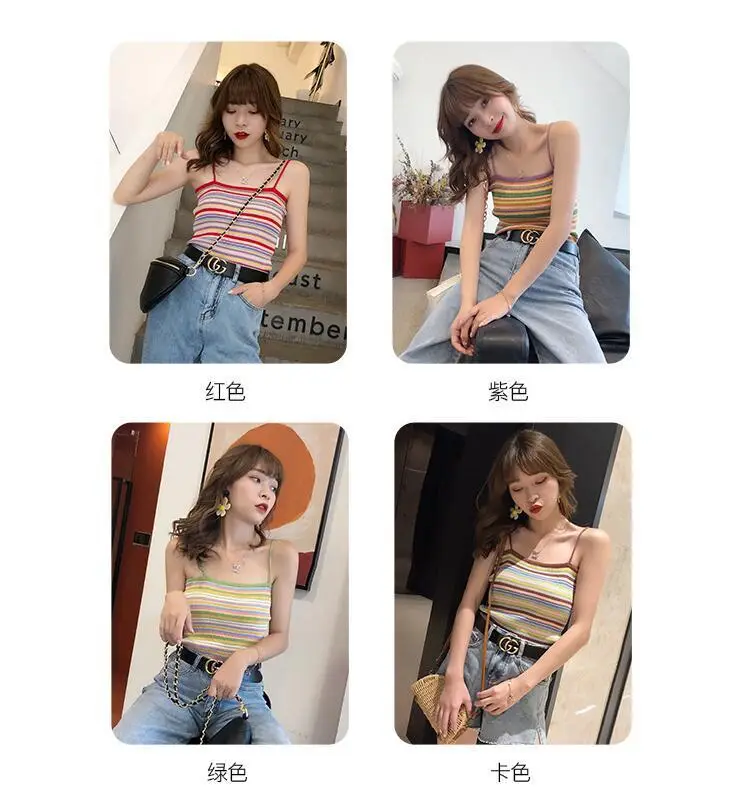 Korean Style Rainbow Stripes Backless Top 2024 - Image 3