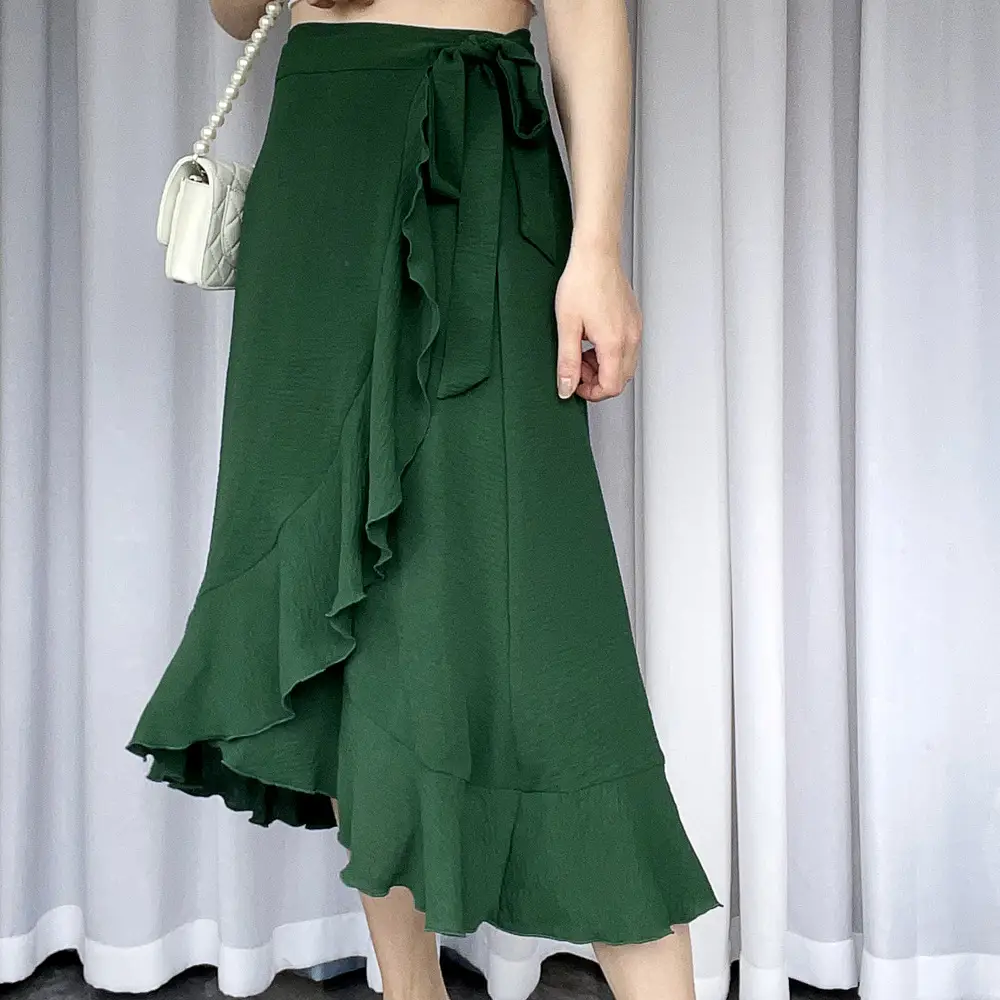 Women's Light Blue Lace-Up Midi Skirt Irregular Chiffon - Image 11