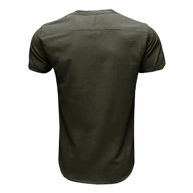 Men's Green Cotton Short Sleeve Shirt with Pocket - Image 9