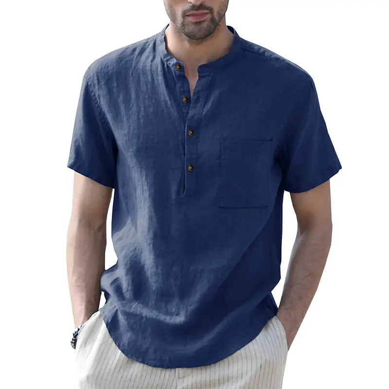 Men's Green Cotton Short Sleeve Shirt with Pocket - Image 10