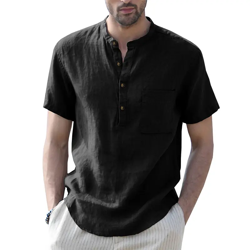 Men's Green Cotton Short Sleeve Shirt with Pocket — feature 10