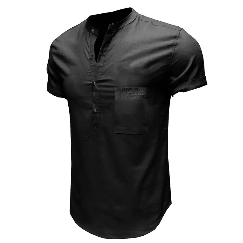 Men's Green Cotton Short Sleeve Shirt with Pocket — feature 12