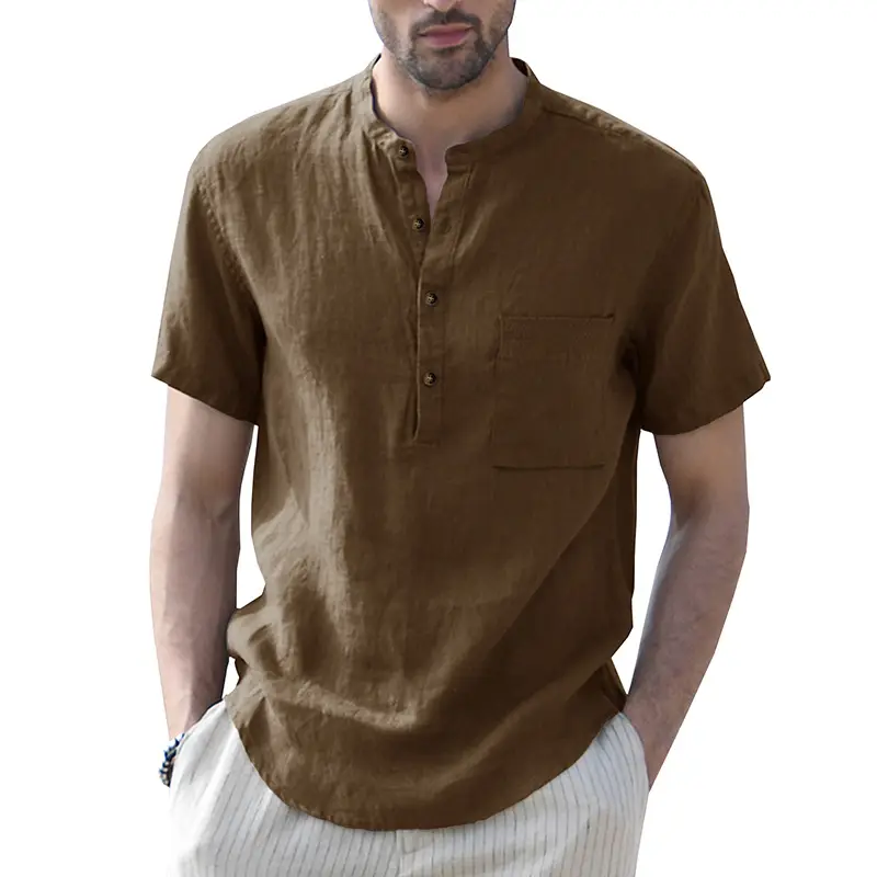 Men's Green Cotton Short Sleeve Shirt with Pocket — feature 14