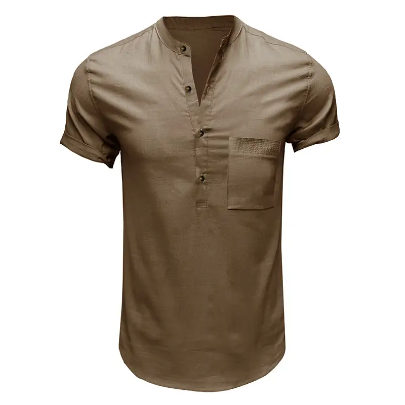 Men's Green Cotton Short Sleeve Shirt with Pocket — feature 15