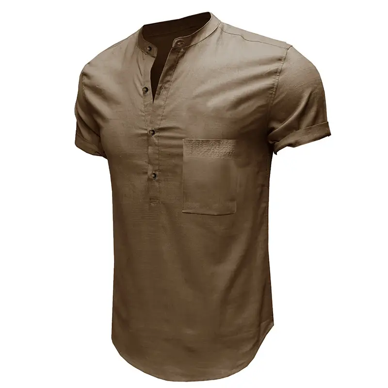 Men's Green Cotton Short Sleeve Shirt with Pocket — feature 16