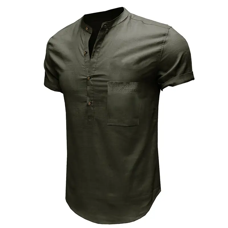 Men's Green Cotton Short Sleeve Shirt with Pocket — feature 20