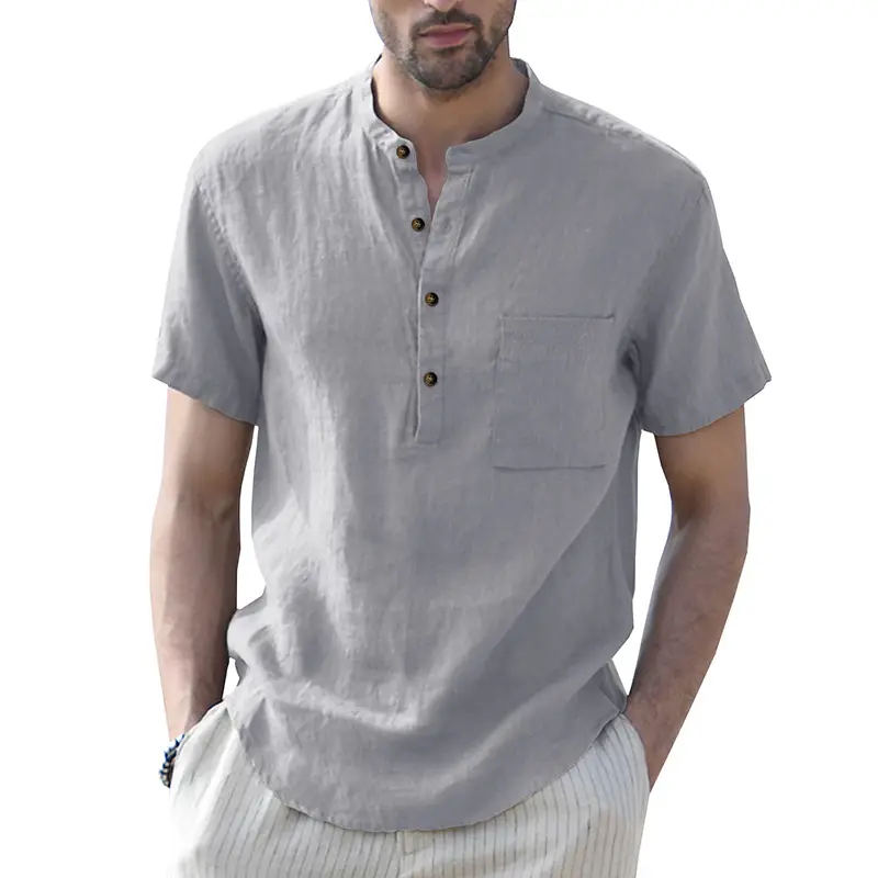 Men's Green Cotton Short Sleeve Shirt with Pocket — feature 22