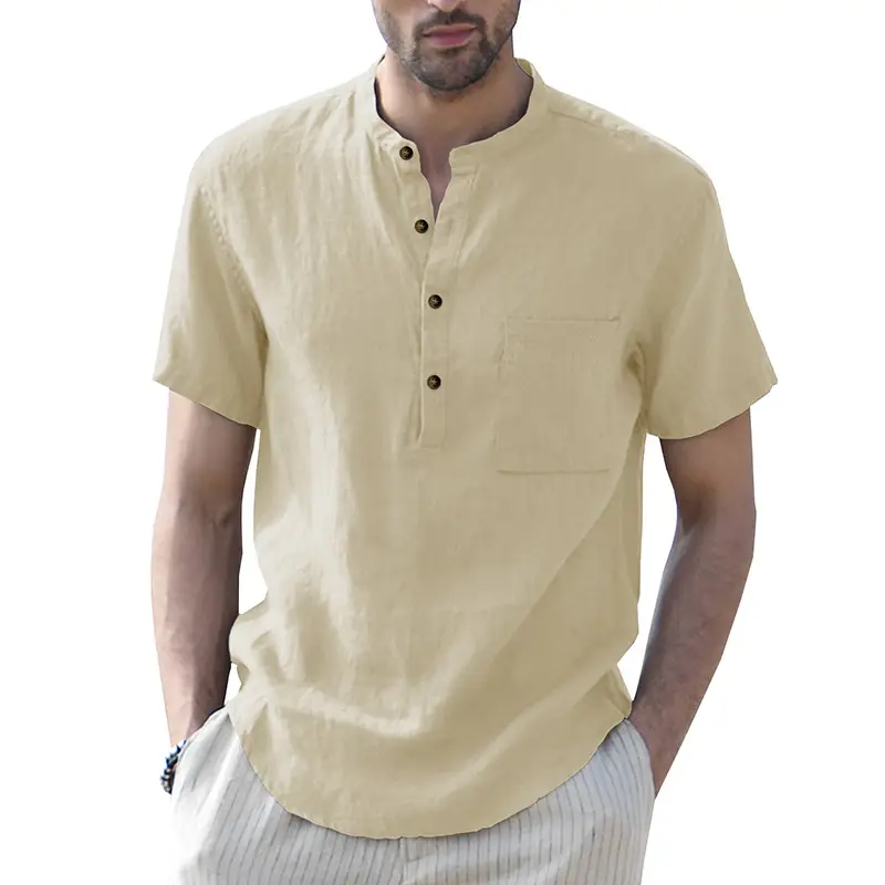 Men's Green Cotton Short Sleeve Shirt with Pocket — feature 26