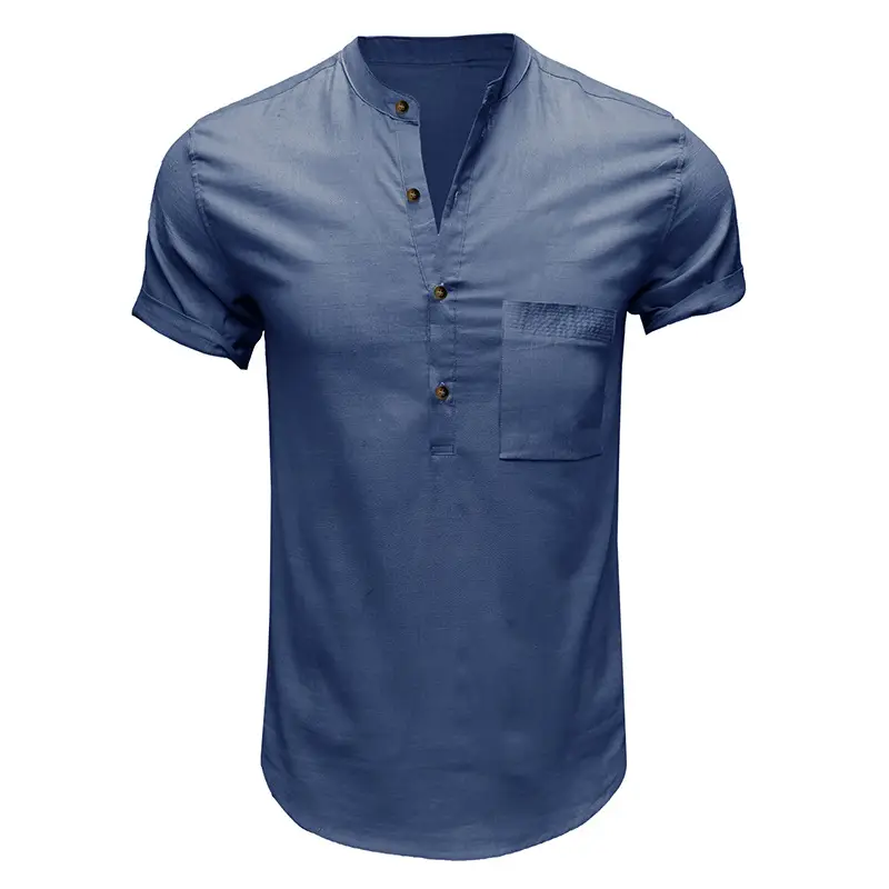 Men's Green Cotton Short Sleeve Shirt with Pocket — feature 3