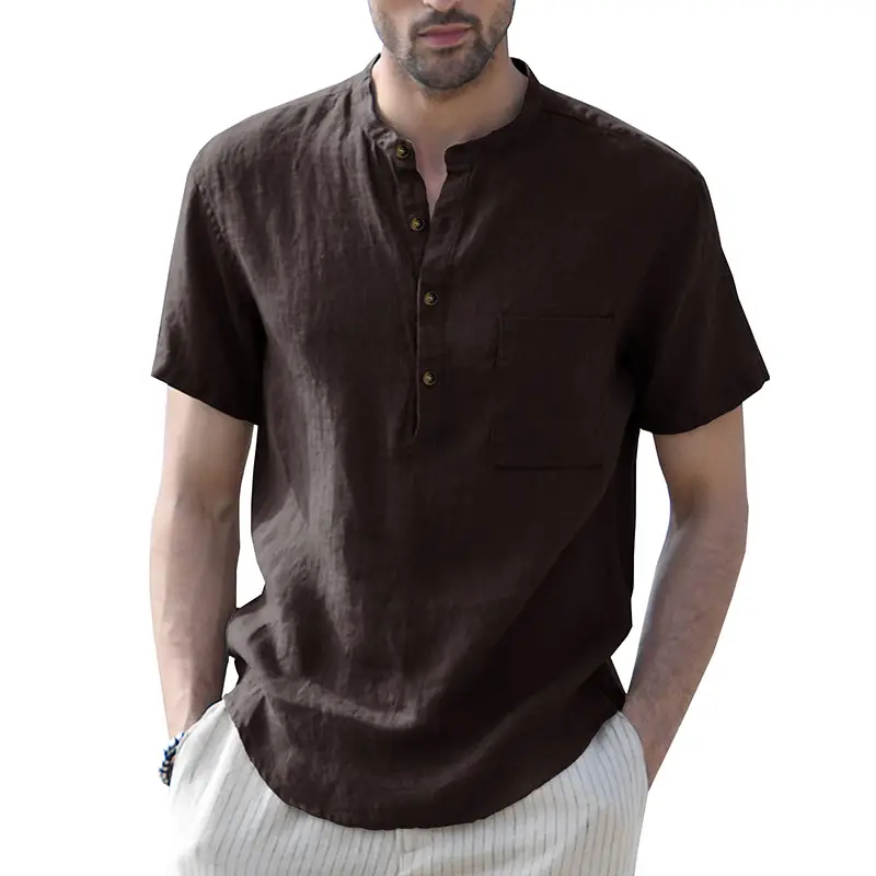 Men's Green Cotton Short Sleeve Shirt with Pocket — feature 30