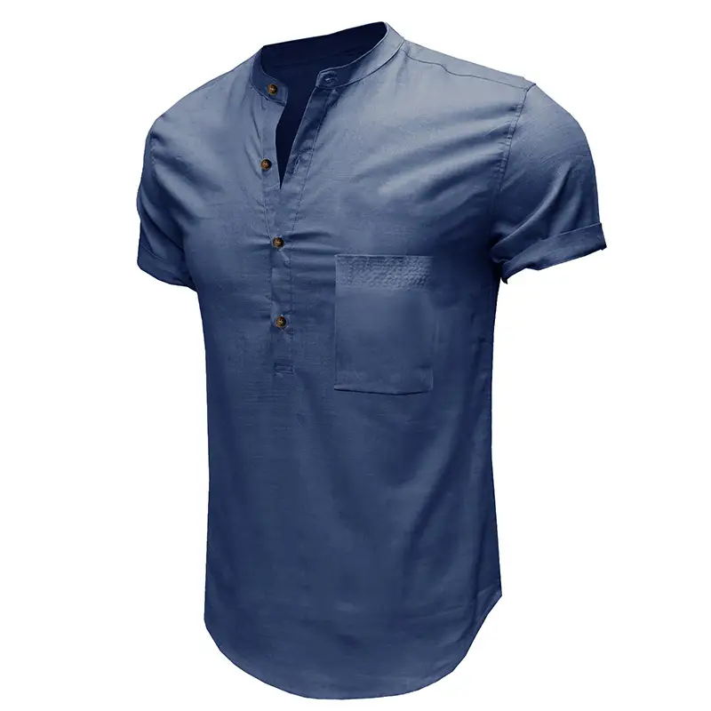 Men's Green Cotton Short Sleeve Shirt with Pocket — feature 4