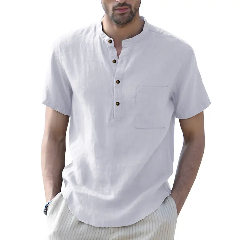 Men's Green Cotton Short Sleeve Shirt with Pocket — feature 6
