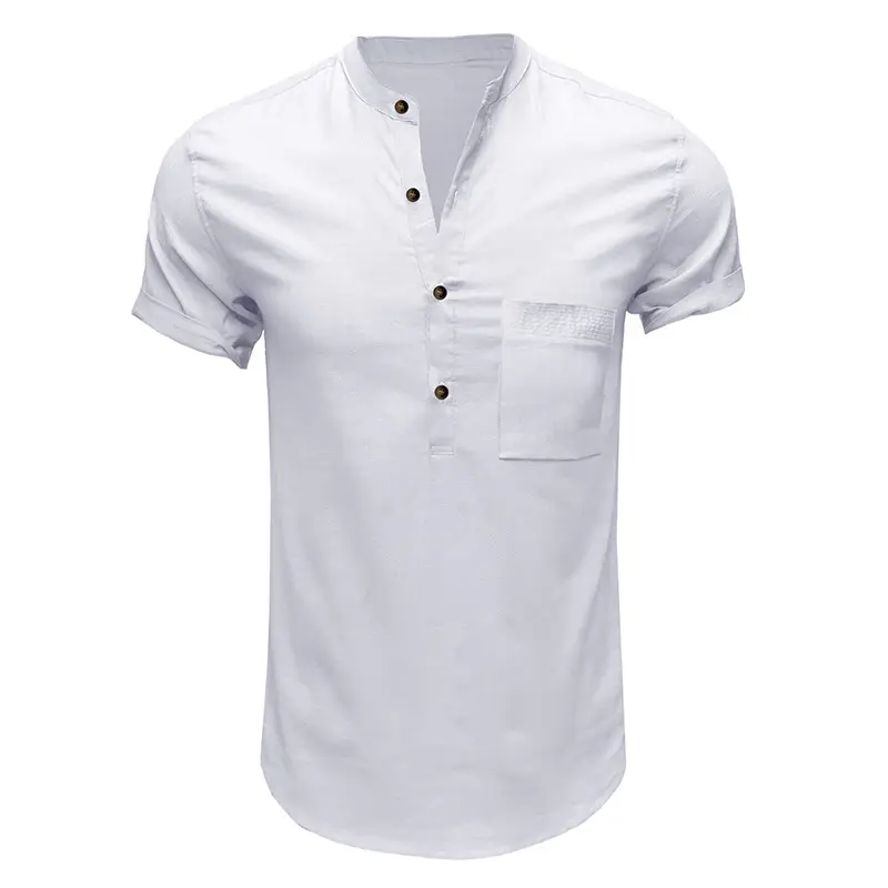 Men's Green Cotton Short Sleeve Shirt with Pocket — feature 7