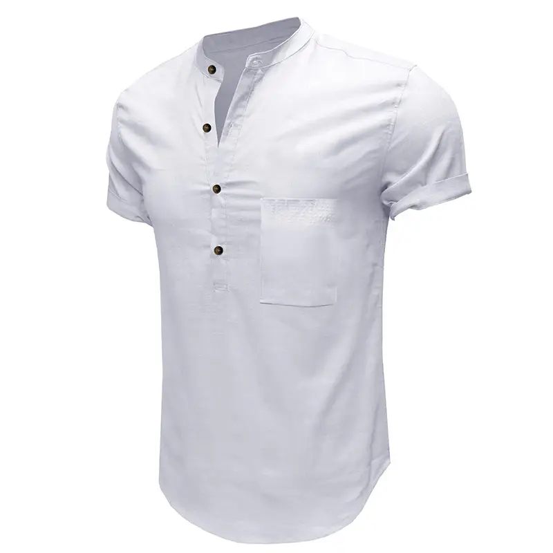 Men's Green Cotton Short Sleeve Shirt with Pocket — feature 8