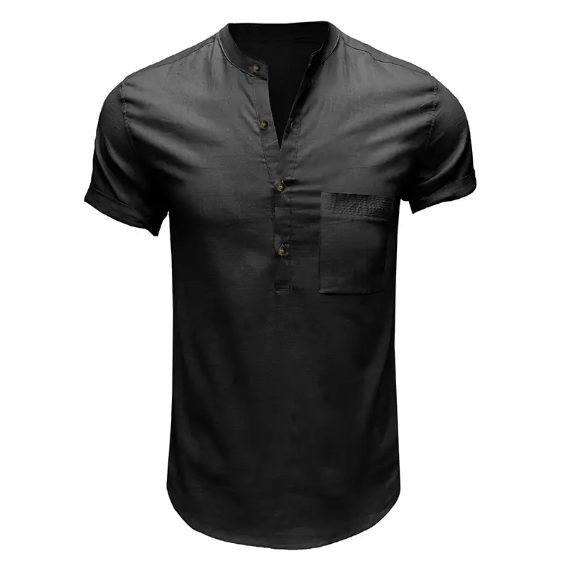 Men's Green Cotton Short Sleeve Shirt with Pocket - Image 2