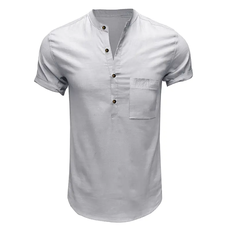 Men's Green Cotton Short Sleeve Shirt with Pocket - Image 4