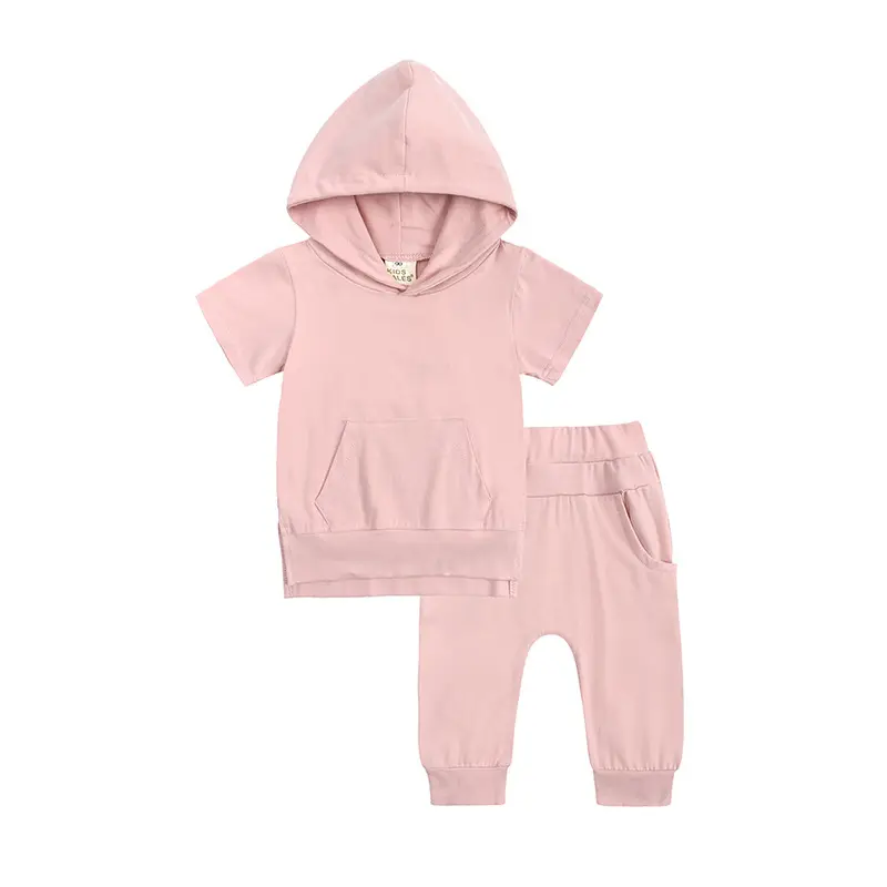 Kids Grey Hooded Hoodie Trousers Set Summer Hooded Sweatshirt Pants - Image 4