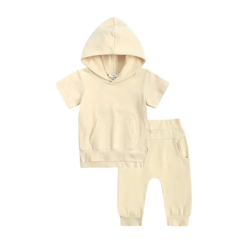 Kids Grey Hooded Hoodie Trousers Set Summer Hooded Sweatshirt Pants - Image 3