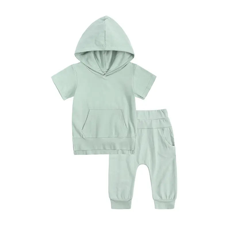 Kids Grey Hooded Hoodie Trousers Set Summer Hooded Sweatshirt Pants - Image 2