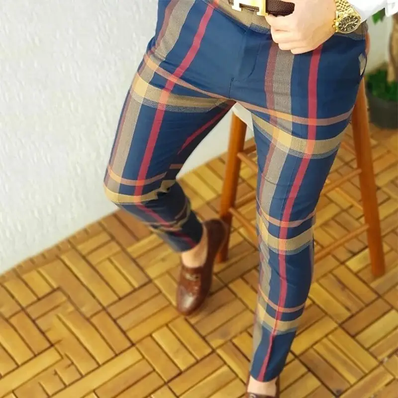 2022 Plaid Men's Casual Trousers Multi-Color Stock - Image 7