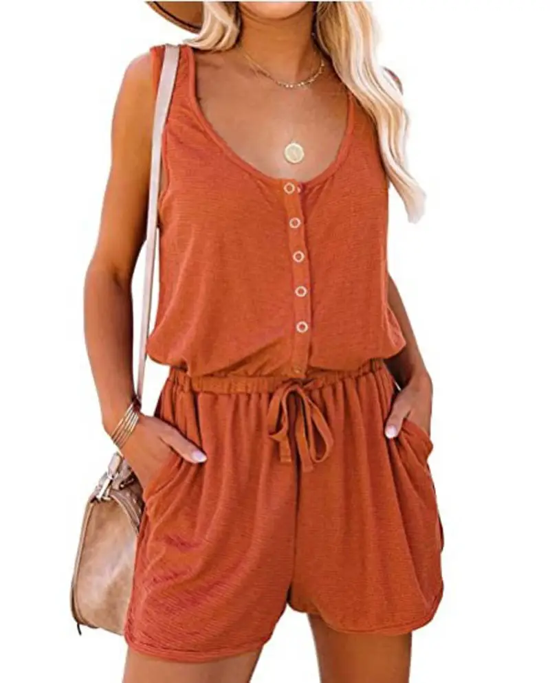 Women 2022 Summer Sleeveless Jumpsuit Lace-up Shorts Navy Blue