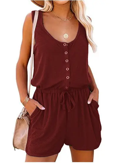 Women 2022 Summer Sleeveless Jumpsuit Lace-up Shorts Navy Blue