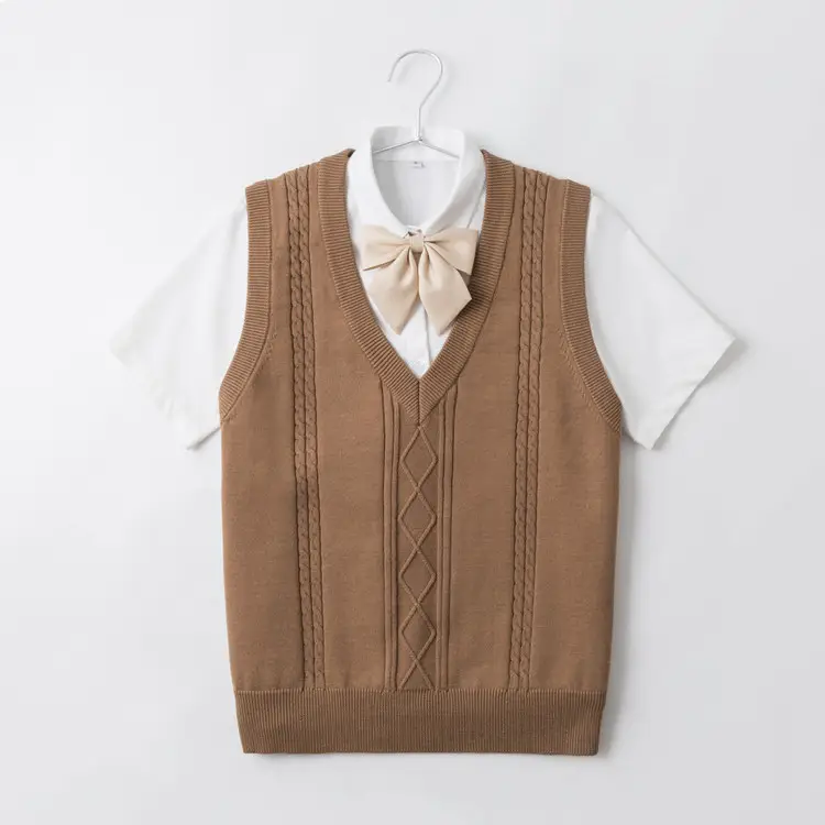 Japanese V-neck Pullover Vest Brown Twist - Image 10