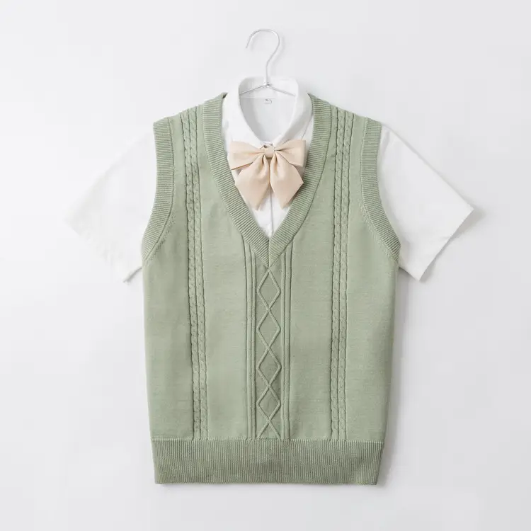 Japanese V-neck Pullover Vest Brown Twist - Image 3
