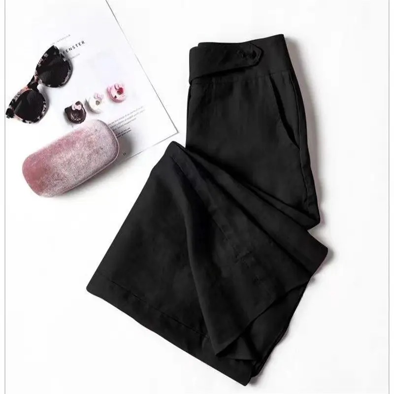 Women Linen High Waist Draped Pants White - Image 5