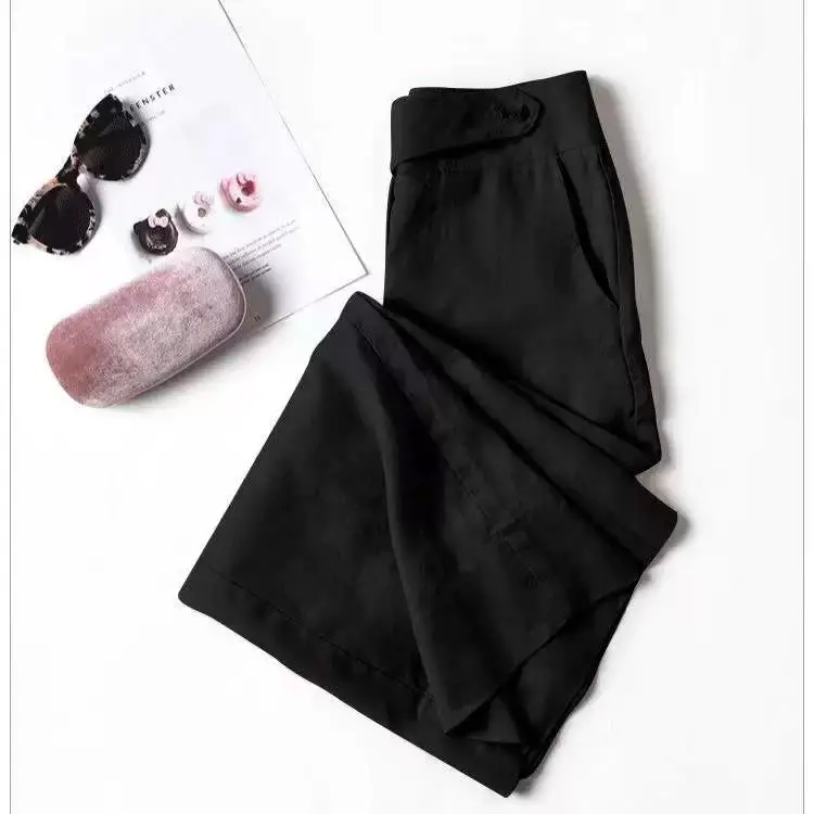 Women Linen High Waist Draped Pants White — feature 6