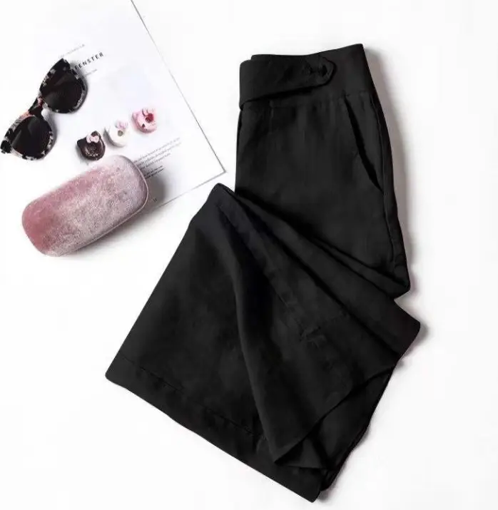 Women Linen High Waist Draped Pants White - Image 2