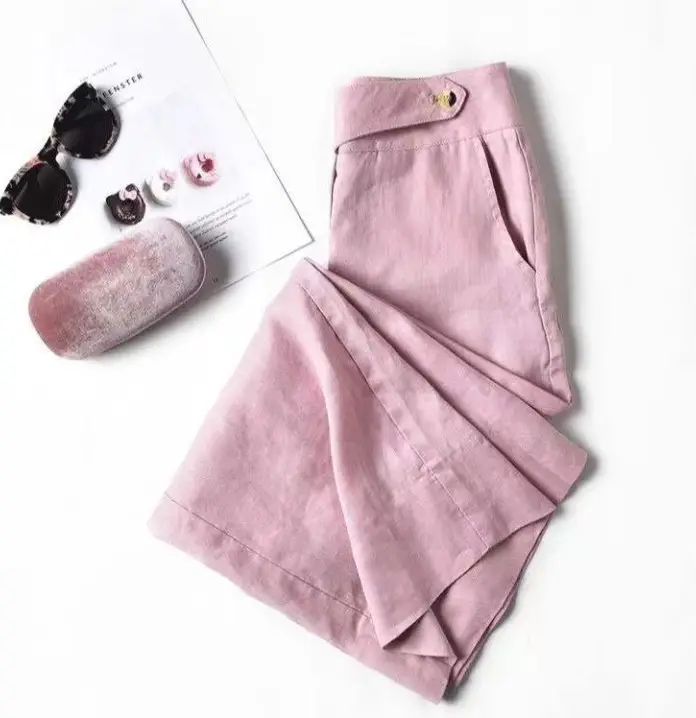 Women Linen High Waist Draped Pants White - Image 3