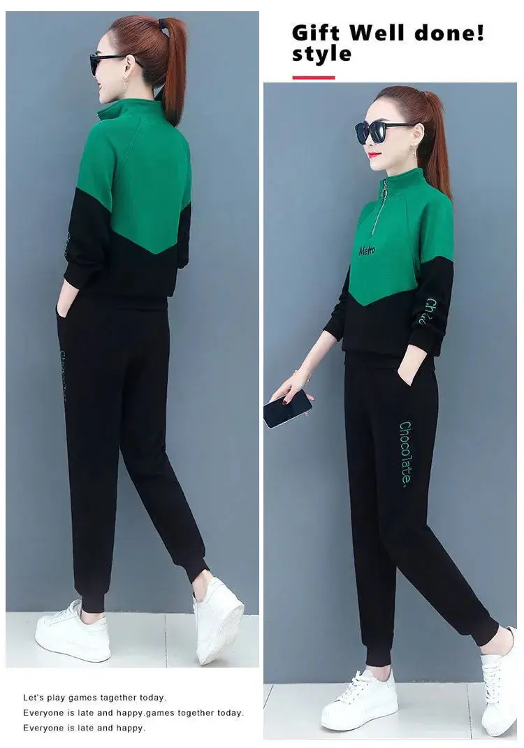 Women 2022 Red Black Slim Fit Track Suit Set — feature 15
