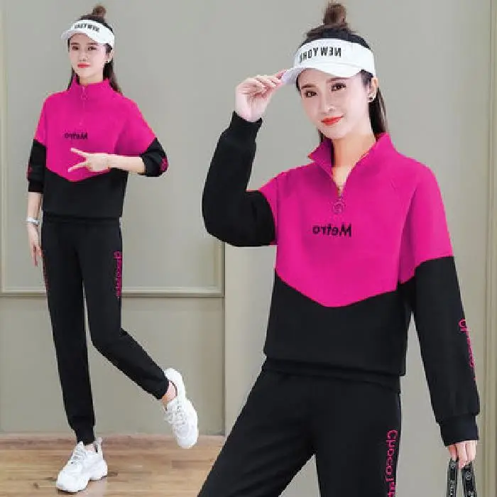 Women 2022 Red Black Slim Fit Track Suit Set - Image 3