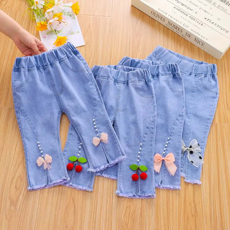 Girls Blue Bow Denim Pants Medium 2025 - Image 5